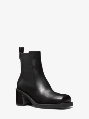 Michael Kors Houston Leather Block Heel Ankle Boot In Black