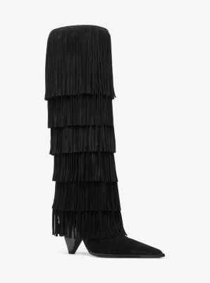 Michael Kors Jayla Suede Fringed Boot In Black