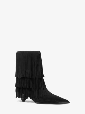 Michael Kors Suede Ankle Boot With Fringe In Black