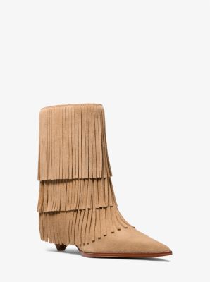 Michael Kors Jayla Fringed Suede Boot In Brown