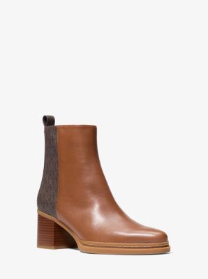 Michael Kors Lex Leather And Signature Logo Boot In Brown