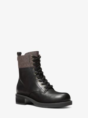 MK Schnürstiefel Lyle Aus Leder Und Signature-Logostoff - Braun