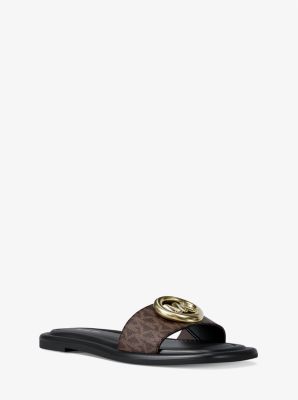 Michael Kors Milan Signature Logo Slide Sandal In Brown