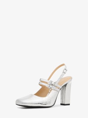 Décolleté Mary Jane Matilda slingback in pelle craquelé metallizzata