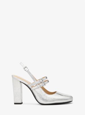 Décolleté Mary Jane Matilda slingback in pelle craquelé metallizzata