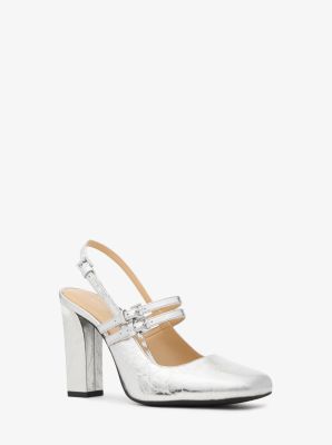 MK Mary-Jane-Slingpumps Matilda Aus Leder In Metallic-Optik Mit Fersenriemen - Silberton