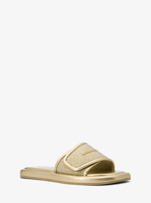 Michael Kors Suki Embellished Metallic Slide Sandal In Gold