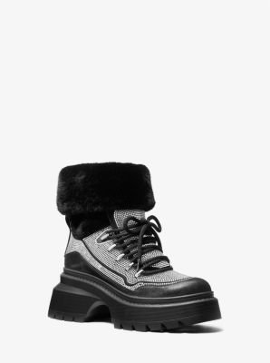 Michael Kors Shiloh Embellished Mixed-media Boot In Black