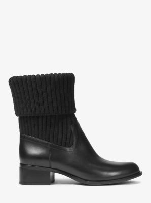 michael michael kors april leather and knit boot