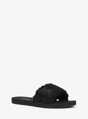 Mk logo faux shearling on sale slide