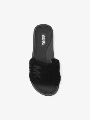 Mk logo faux shearling hot sale slide