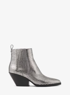 sinclair metallic embossed leather ankle boot