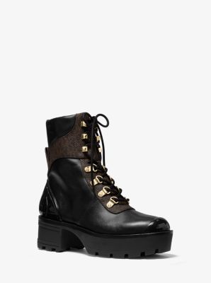 Khloe Leather and Logo Combat Boot 
