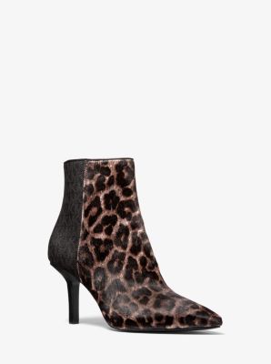 Katerina Leopard Print Calf Hair and Logo Ankle Boot