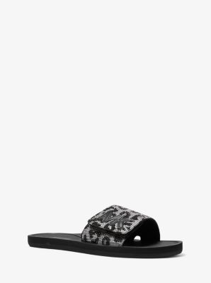 Sandale &agrave; enfiler &agrave; imprim&eacute; l&eacute;opard et &agrave; logo &agrave; ornements