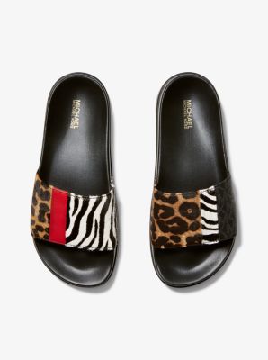 Sabine Animal Print Calf Hair and Leather Slide Sandal Michael Kors