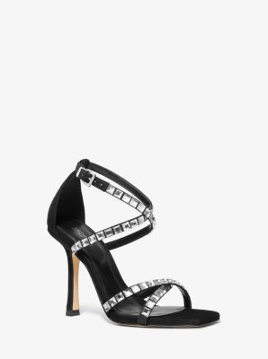 Shop Michael Kors Celia Crystal Embellished Suede Sandal In Black