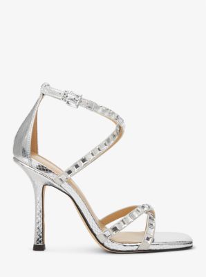 Celia Crystal Embellished Metallic Snake Embossed Sandal | Michael Kors ...