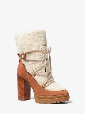 Michael Kors Culver Sherpa And Nubuck Lace-up Boot In Brown
