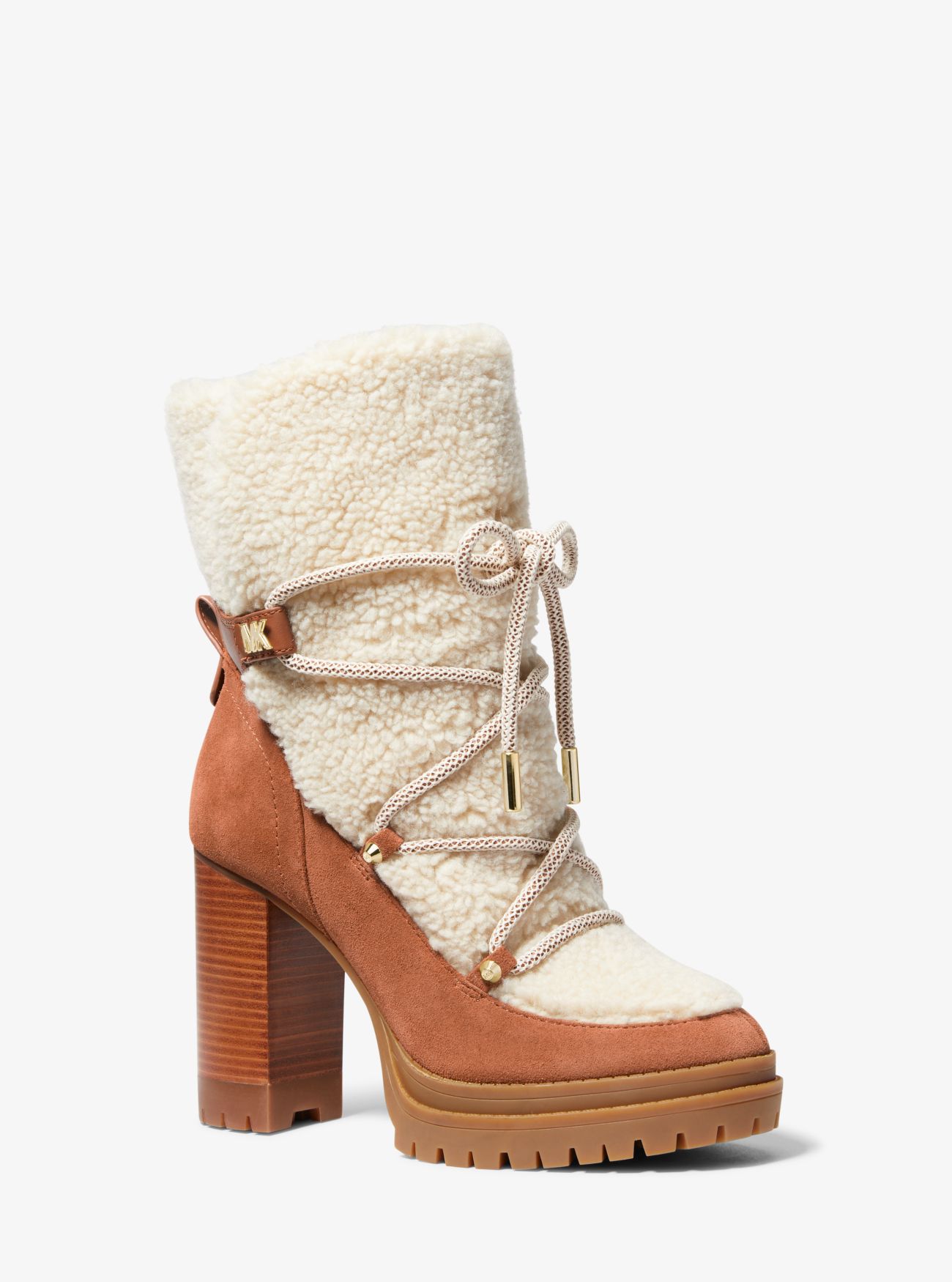 MK Culver Sherpa and Nubuck Lace-Up Boot - Brown - Michael Kors
