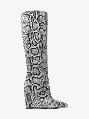 Bottes à talon compensé en cuir gaufré serpent Isra