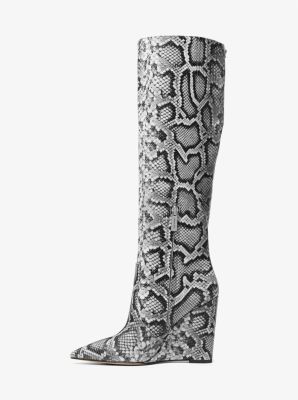 Bottes à talon compensé en cuir gaufré serpent Isra