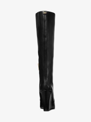 Knee-High Wedge Boot in Leather - Black - Gifts for Her