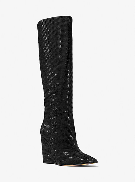 MK Alina Flex Snake Embossed Leather Ankle Boot - Black - Michael Kors