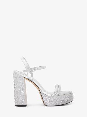 Laci Embellished Metallic Leather Platform Sandal in SILVER | Michael Kors