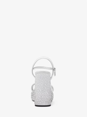 Laci Embellished Metallic Leather Platform Sandal in SILVER | Michael Kors