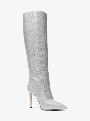 마이클 마이클 코어스 롱 부츠 Rue Embellished Glitter Chain-Mesh Knee Boot,SILVER