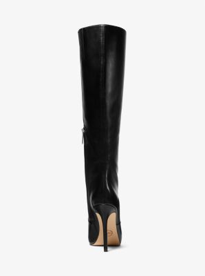 LEATHER KNEE HIGH BOOTS - Black