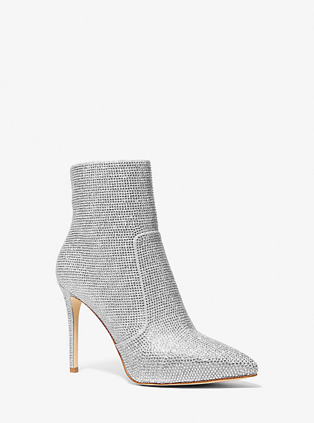 Michael Kors Rue Embellished Glitter Chain-mesh Ankle Boot In Silver