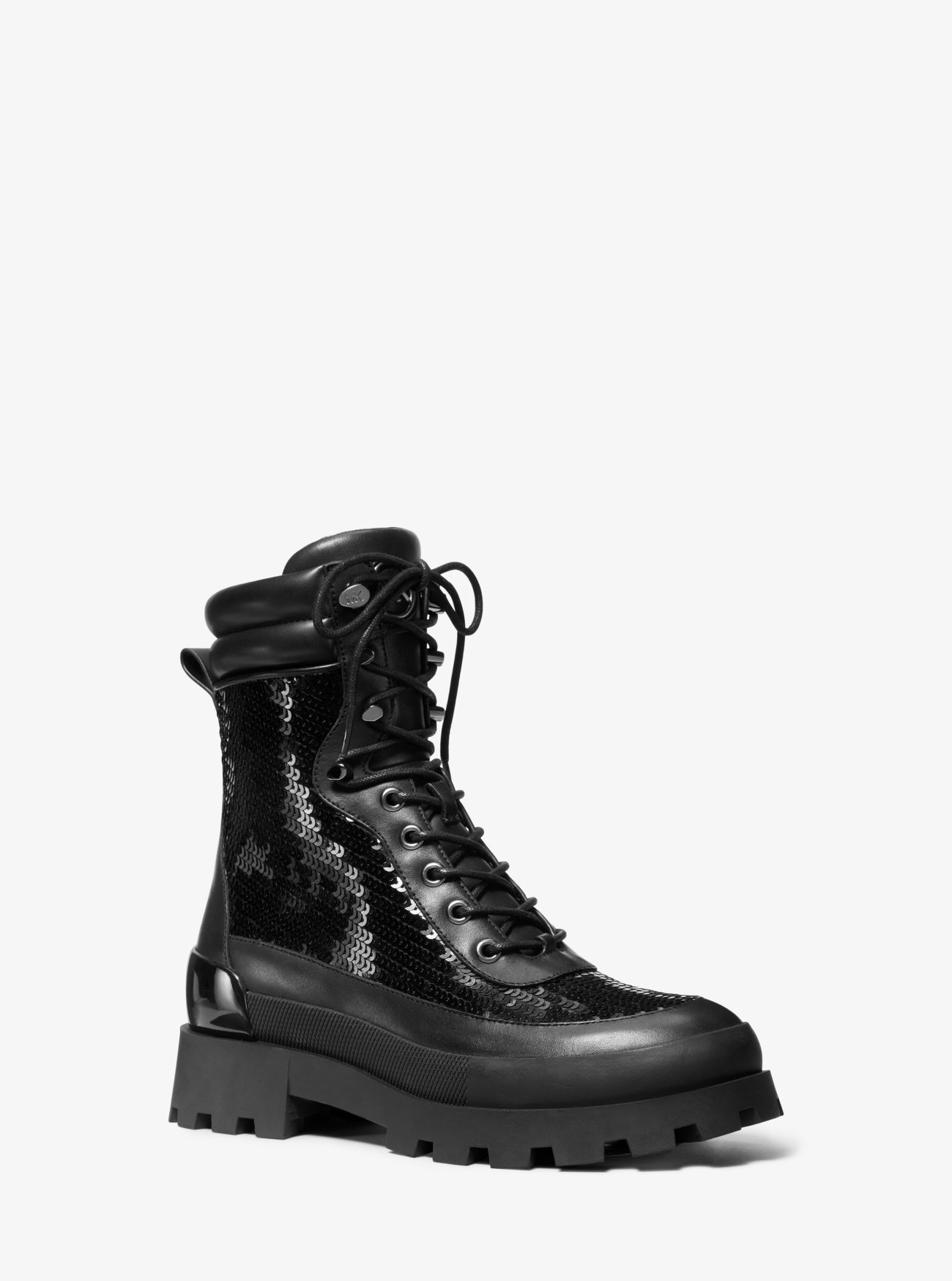 MK Rowan Embellished Leather Lace-Up Boot - Black - Michael Kors