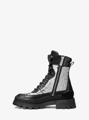 Rowan Embellished Leather Lace-Up Boot in SILVER | Michael Kors