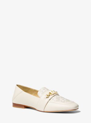 Michael Kors Tiffanie Leather And Empire Signature Logo Mule In Natural