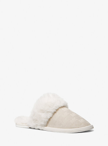 Michael Kors Tula Logo Jacquard And Faux Fur Slipper In Cream