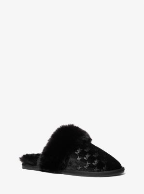 Michael Kors Tula Logo Embossed Velvet Slipper In Black