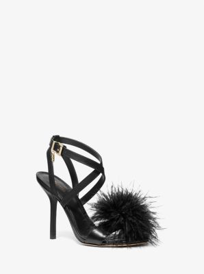 Michael Kors Whitby Feather Trim Leather Sandal In Black