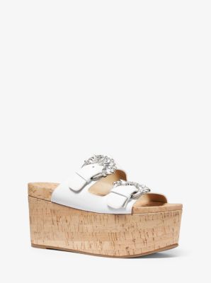 Frances Embellished Leather and Cork Wedge Sandal in BLANCO INTENSO | Michael Kors