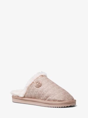 Janis Faux Fur Lined Logo Jacquard Slipper Michael Kors