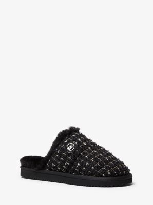 Pantoufle Janis &agrave; motif tweed doubl&eacute;e de fausse fourrure