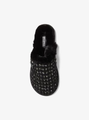 Pantoufle Janis &agrave; motif tweed doubl&eacute;e de fausse fourrure