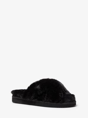 Real Fur Slides Black Fox Rubber Fur Slippon Fur Flip Flop 