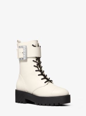 bryce leather and logo platform combat boot