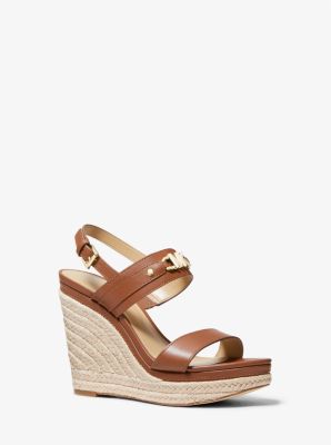 Michaelkors Farrah Leather Wedge Sandal,LUGGAGE