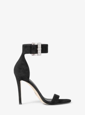 Giselle Crystal Embellished Suede Sandal in BLACK | Michael Kors