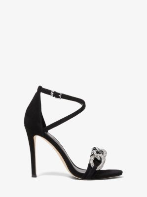 Scarlett Chain Link Suede Sandal in BLACK | Michael Kors