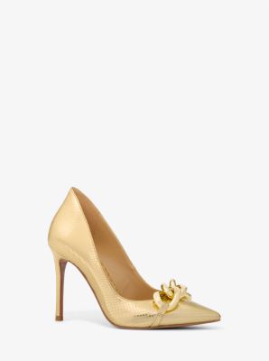 Scarlett Embellished Metallic Snake Embossed Leather Pump