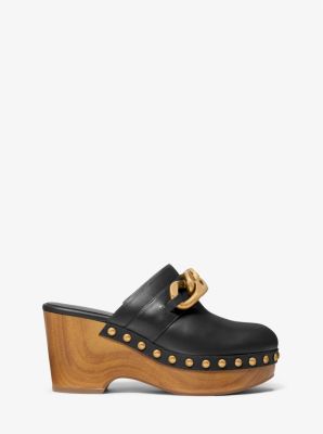 Scarlett Embellished Leather Platform Clog in BLACK | Michael Kors